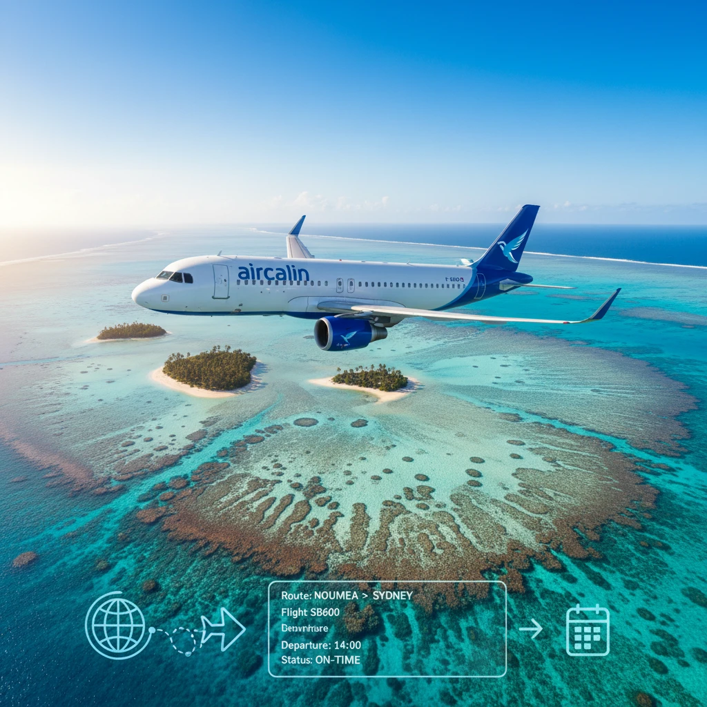 Aircalin flight over the lagoon