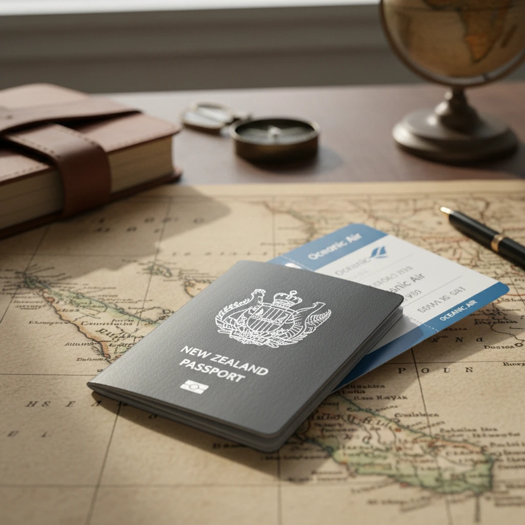 New Zealand passport and travel documents for New Caledonia trip