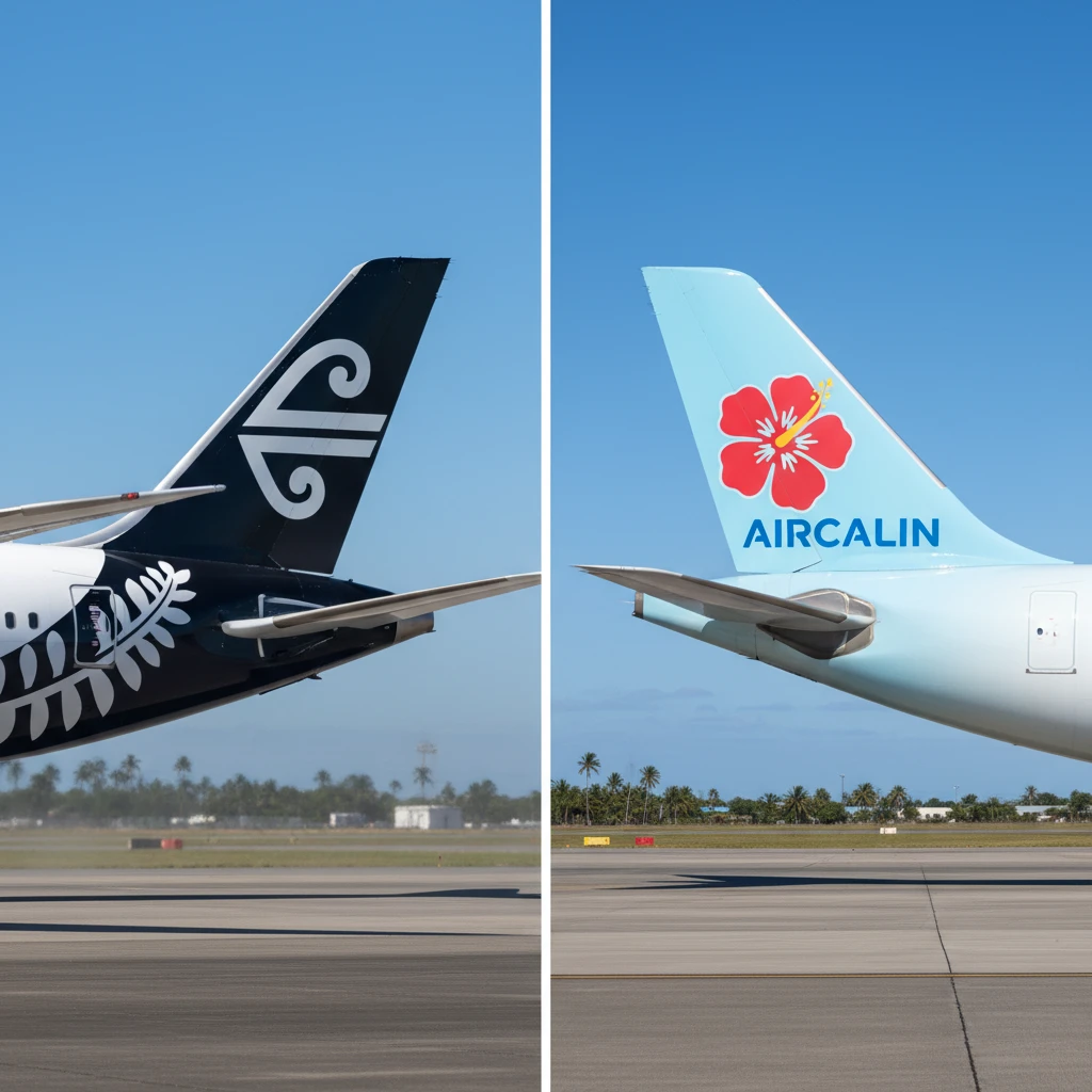 Air New Zealand and Aircalin aircraft tails side by side