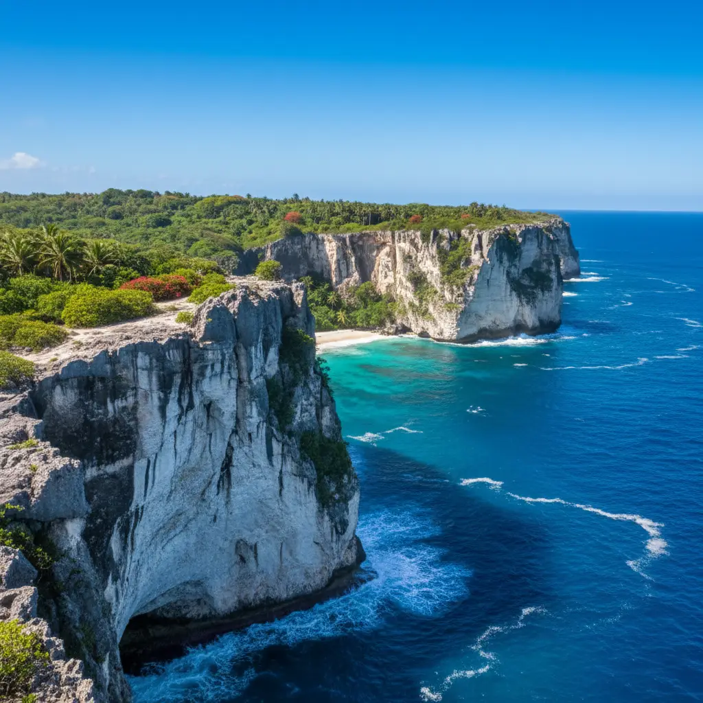 The dramatic limestone Cliffs of Jokin overlooking the Pacific Ocean