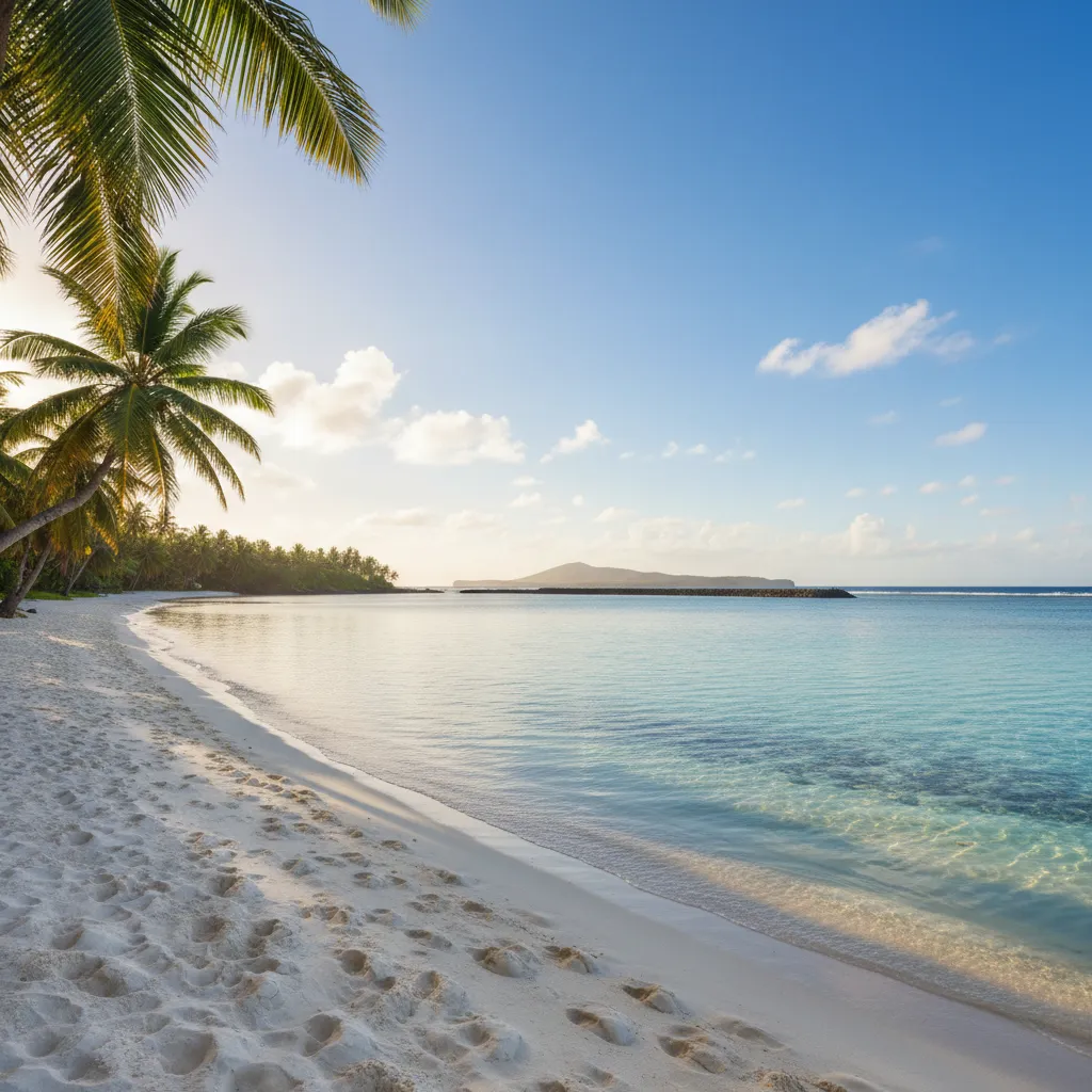 Pristine white sand beach in New Caledonia during optimal weather