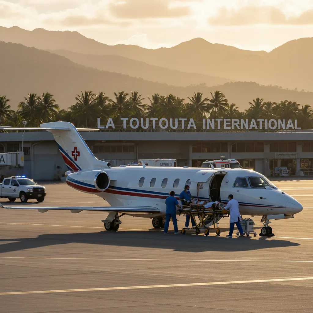 Medical evacuation air ambulance at Noumea airport
