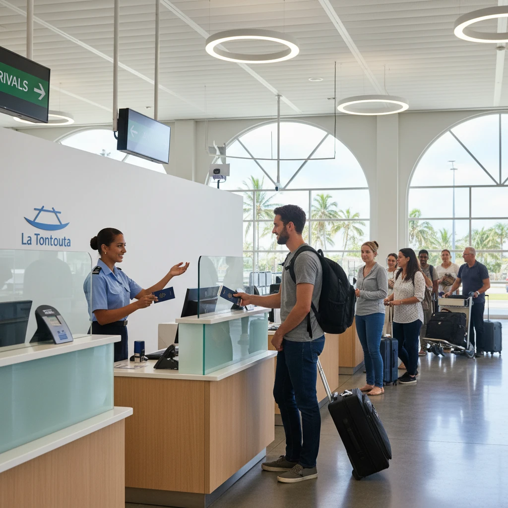 Travelers presenting documents at New Caledonia customs