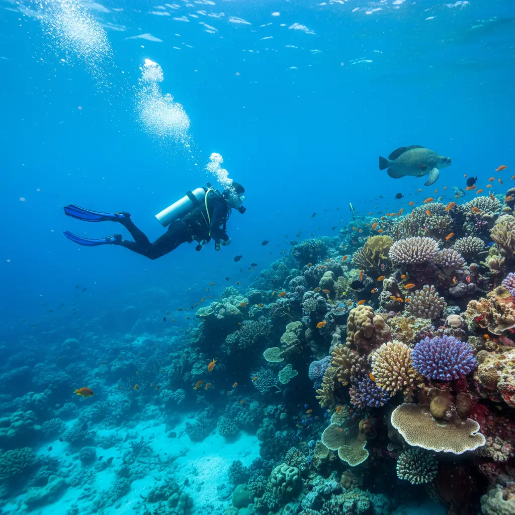 Scuba diver in New Caledonia lagoon