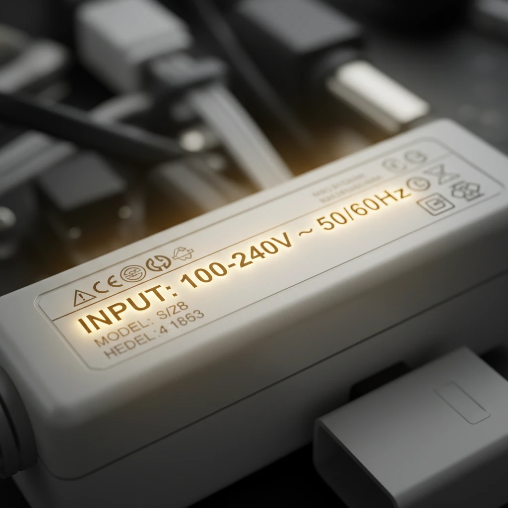 Device label showing 100-240V input compatibility