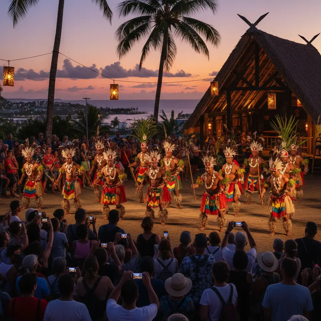 Traditional Kanak dancers performing at a cultural festival in Noumea