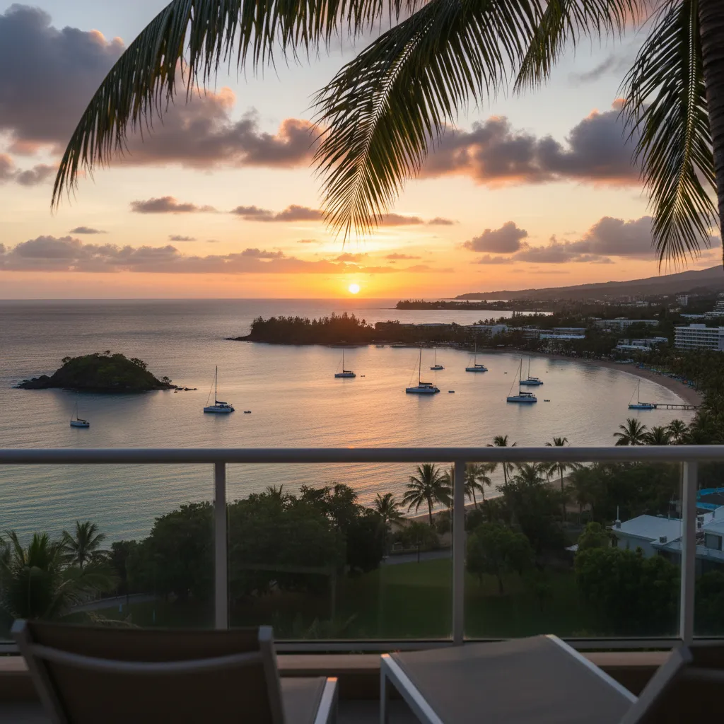 Sunset view over Anse Vata from Le Méridien Resort