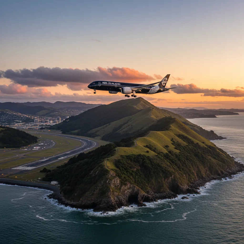 Air New Zealand aircraft departing Wellington Airport for a connecting flight