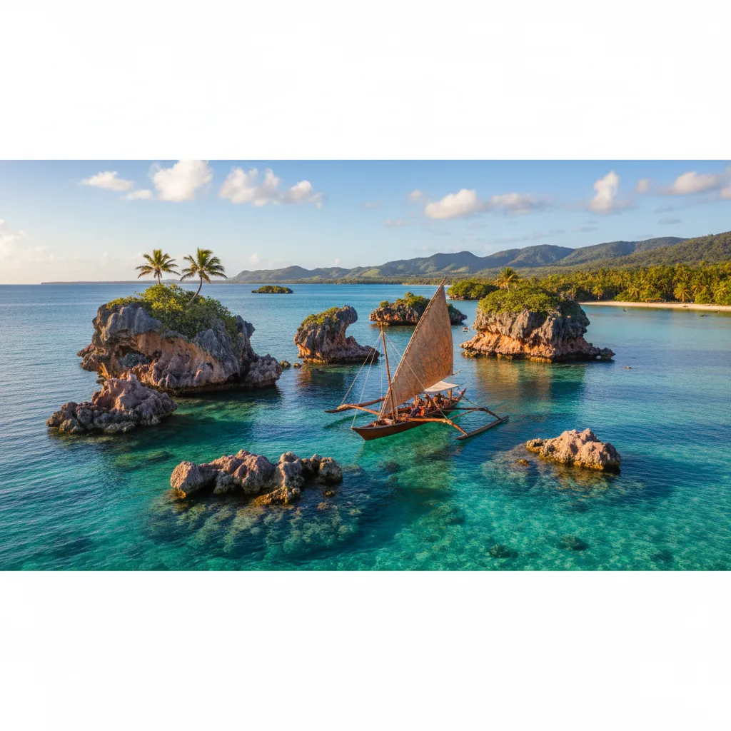 Traditional Pirogue sailing in Upi Bay