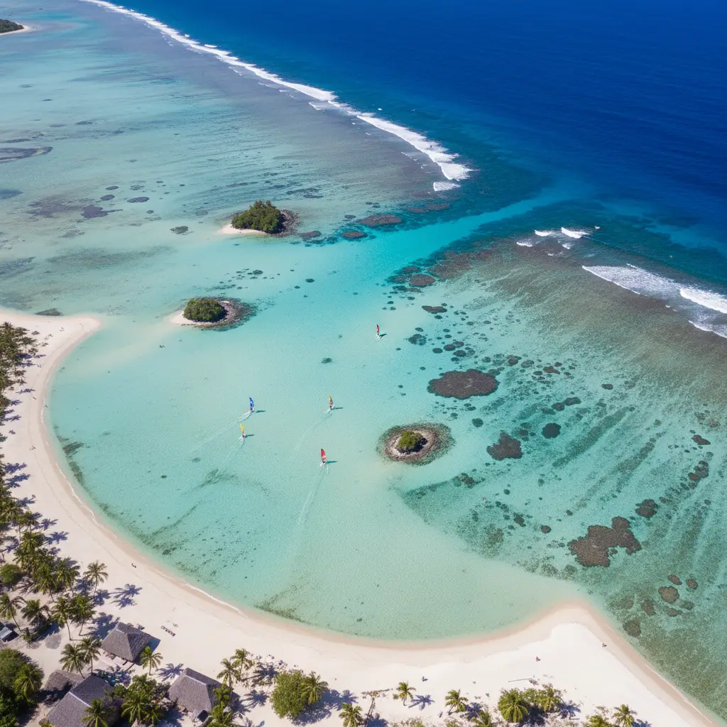 Aerial view of Poe Beach and the UNESCO lagoon in Bourail