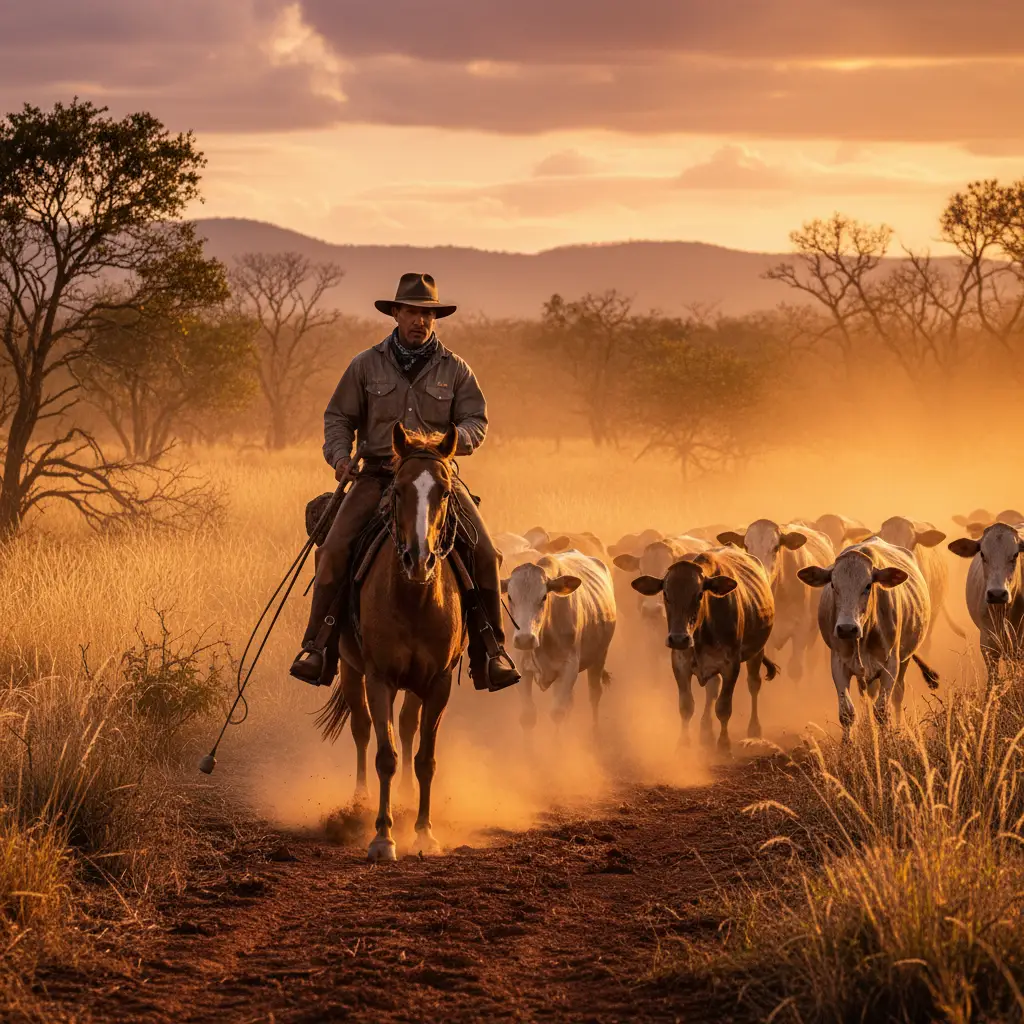 Stockman herding cattle in the Bourail bush