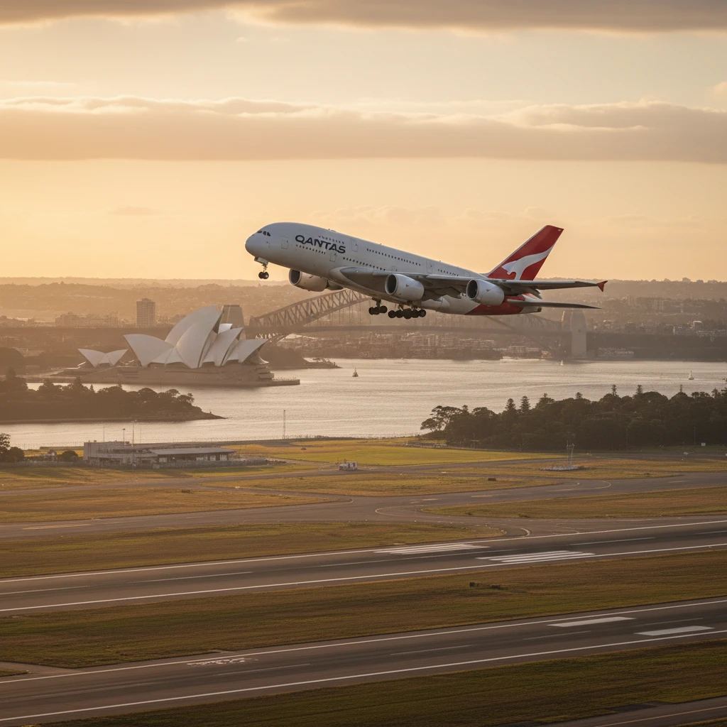 Qantas flight departing Sydney for New Caledonia