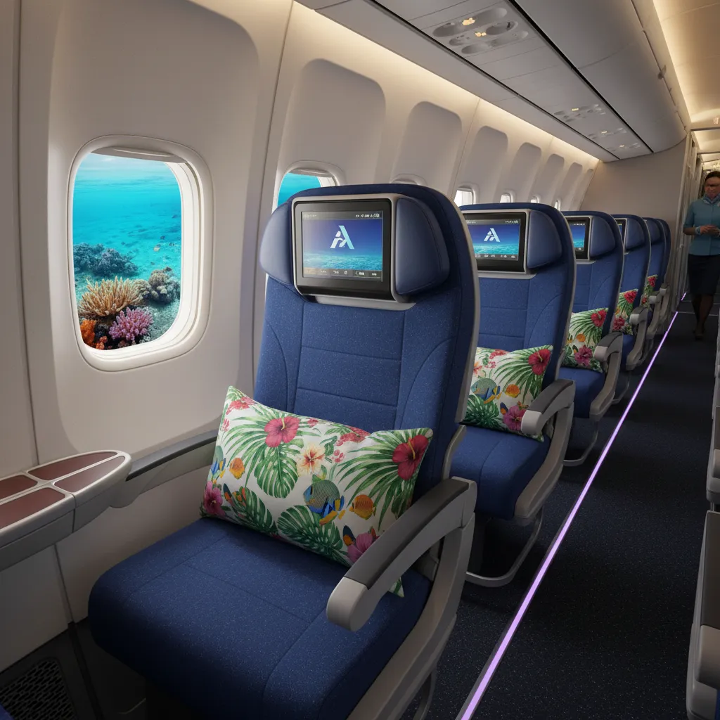 Interior of Aircalin flight to New Caledonia