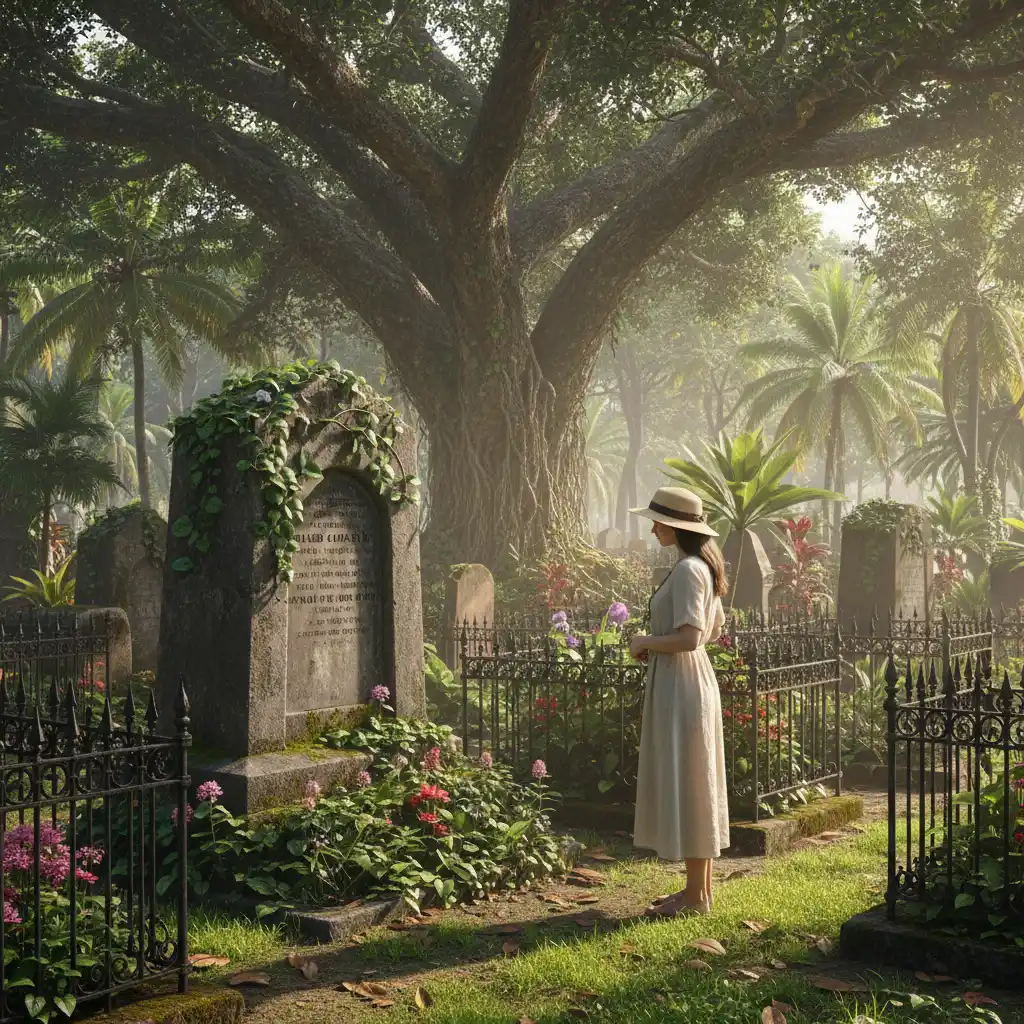 Tourist paying respects at the Cemetery of the Deported