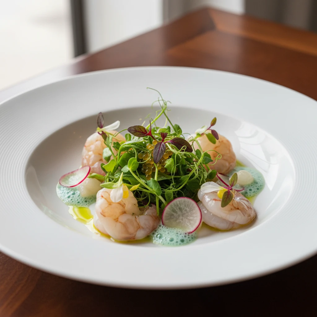 Gourmet New Caledonian blue prawn dish at Le Roof