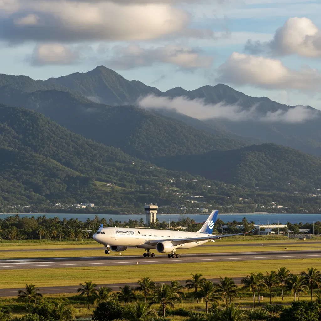 Airplane landing in New Caledonia representing airfare to New Caledonia comparison