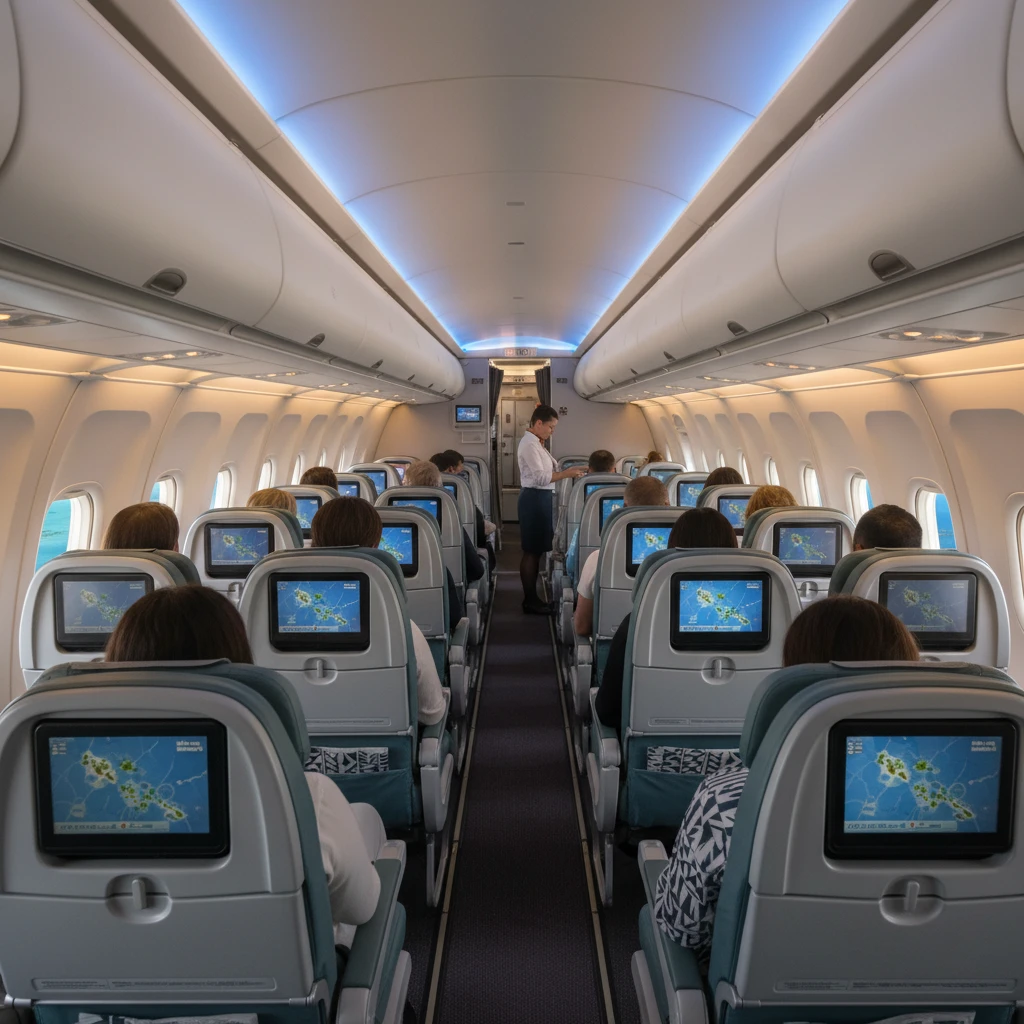 Economy class cabin interior for airfare to New Caledonia comparison