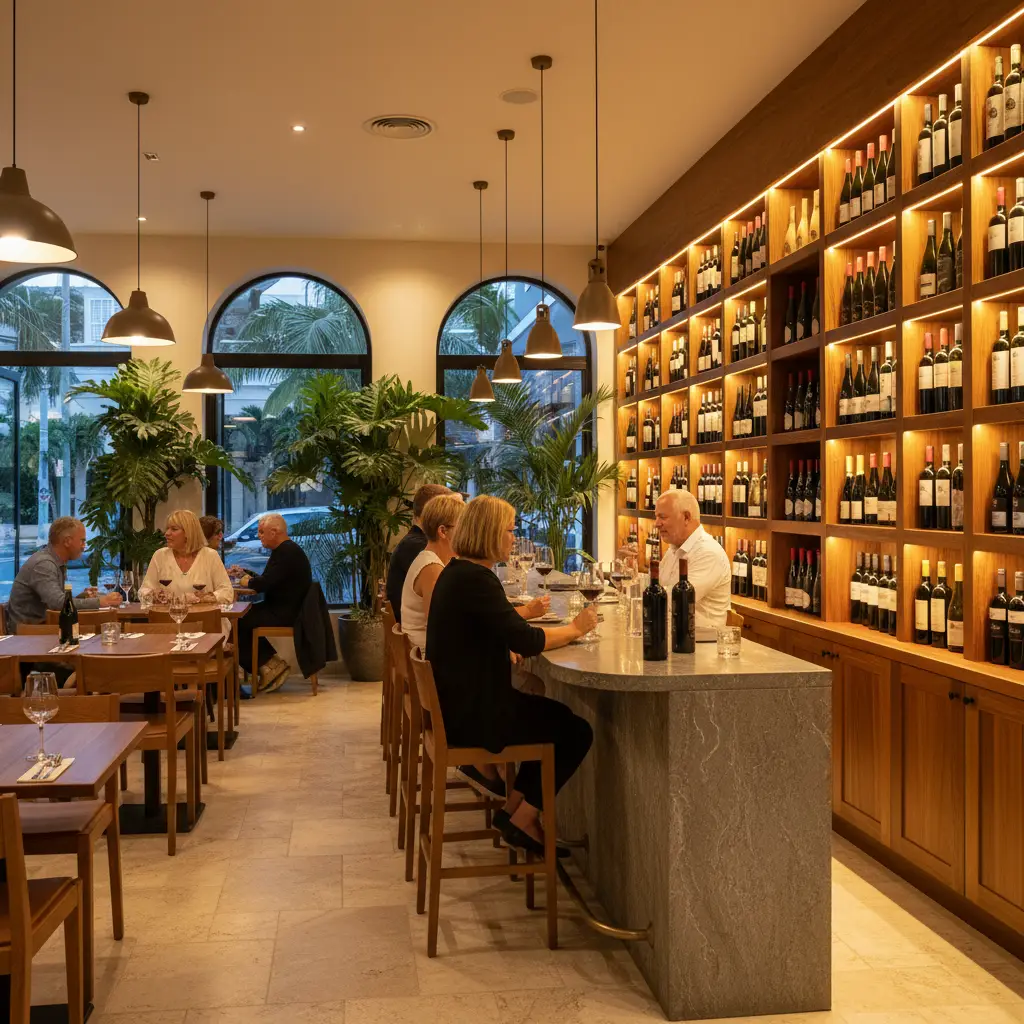 Interior of a sophisticated wine bar in Noumea