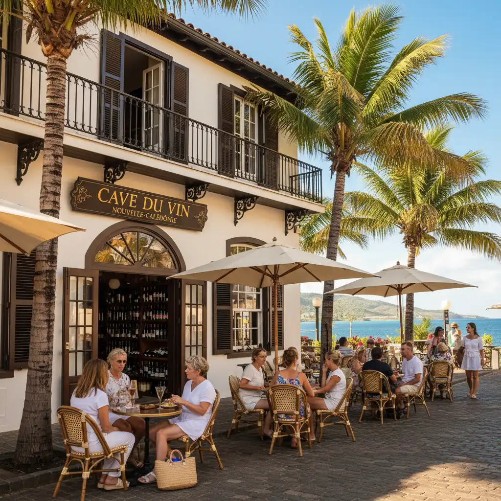 Exterior of a colonial style wine bar in Noumea