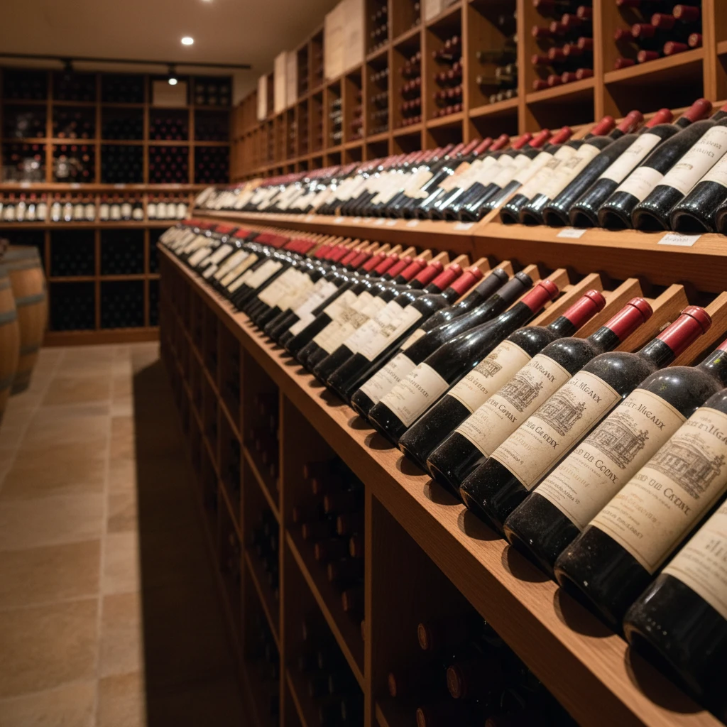 Selection of French wines on shelves