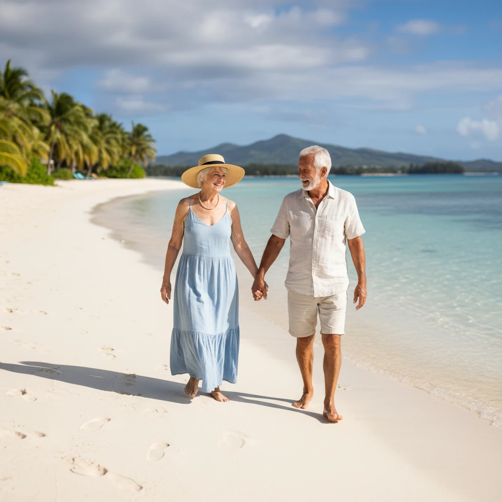 Senior couple enjoying a discounted vacation in New Caledonia