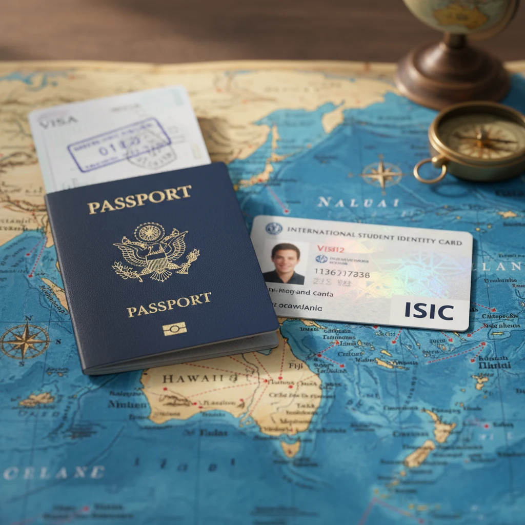 ISIC card and passport for student travel verification