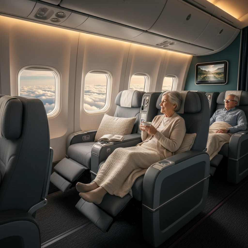 Comfortable airline cabin interior for long haul flights