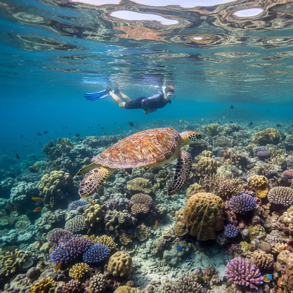 Snorkeling with sea turtles at Green Island Bourail
