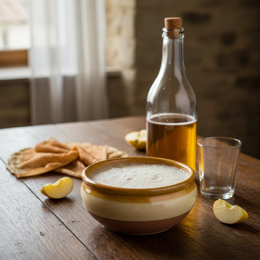 Traditional bolée of cider served at a creperie Noumea