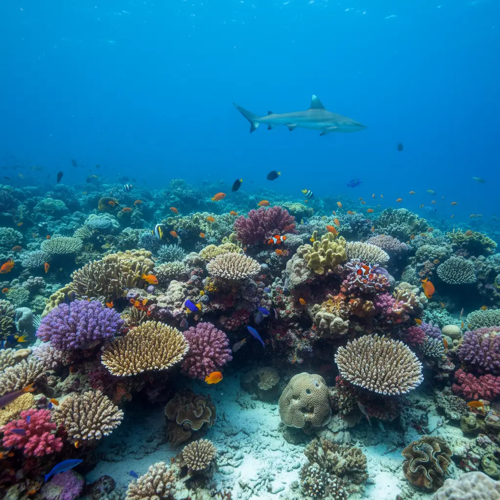 Healthy coral reef ecosystem in Bourail lagoon