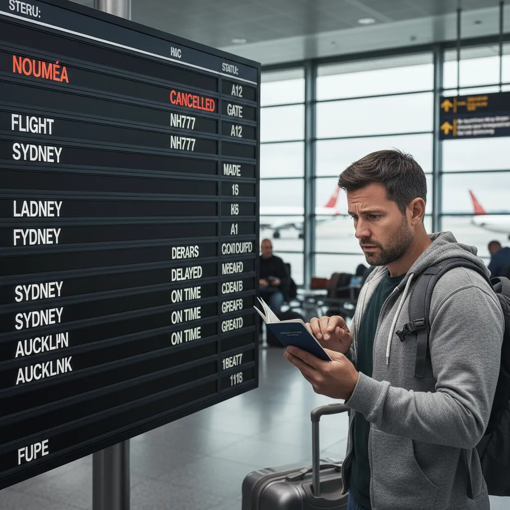 Traveler checking flight status for New Caledonia flights