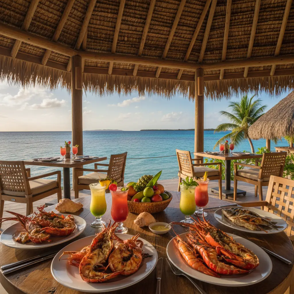 Dining at Le Filao restaurant on Duck Island