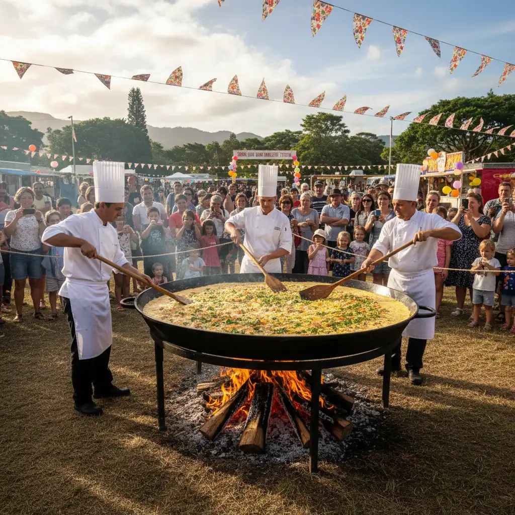 Chefs cooking the Giant Omelette in Dumbea