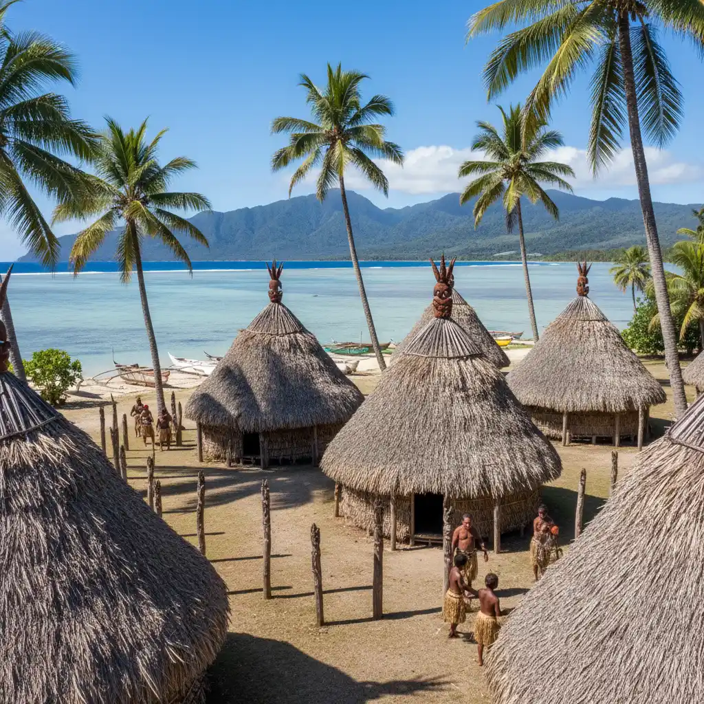 Traditional Kanak tribal village architecture New Caledonia