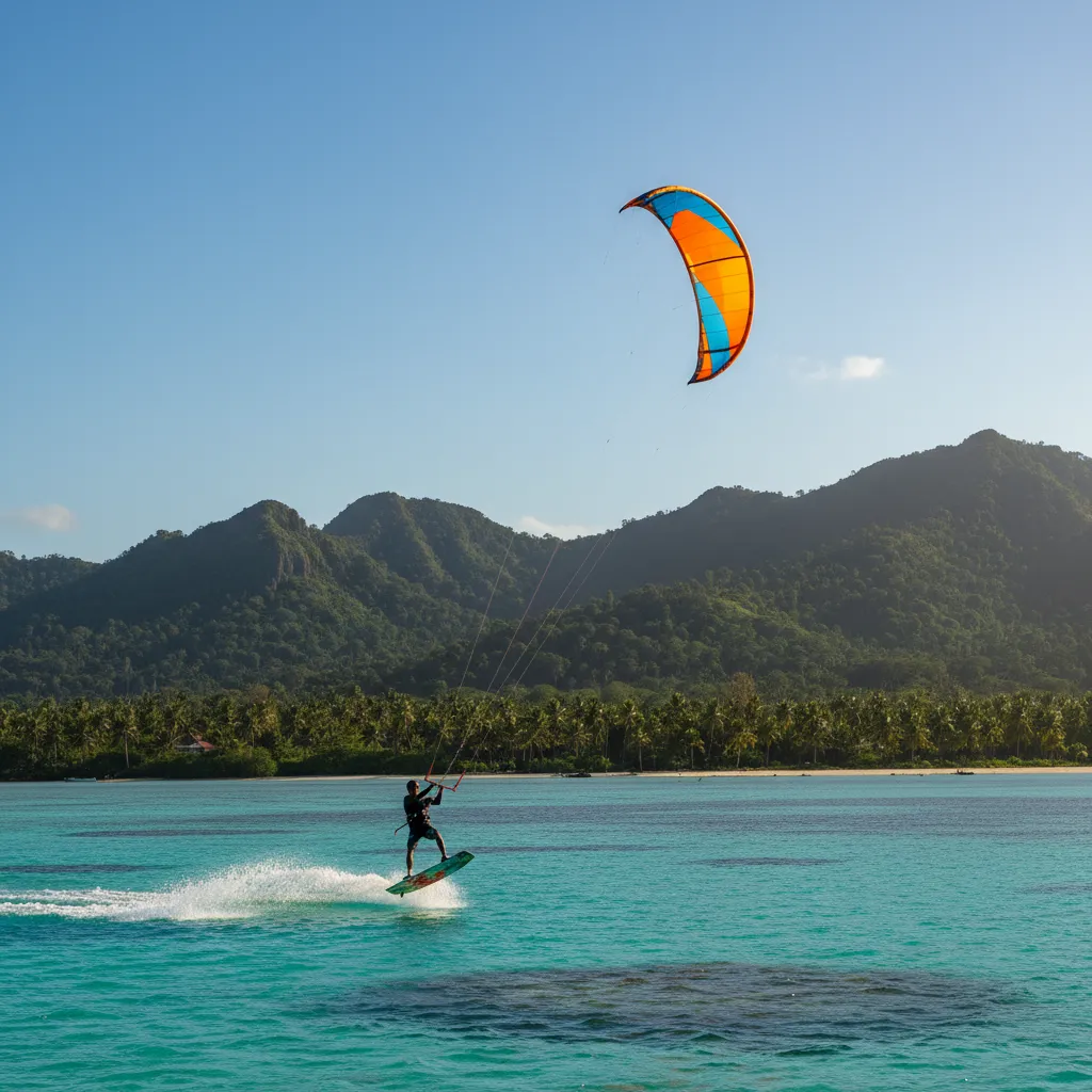 Kitesurfer jumping in Noumea lagoon
