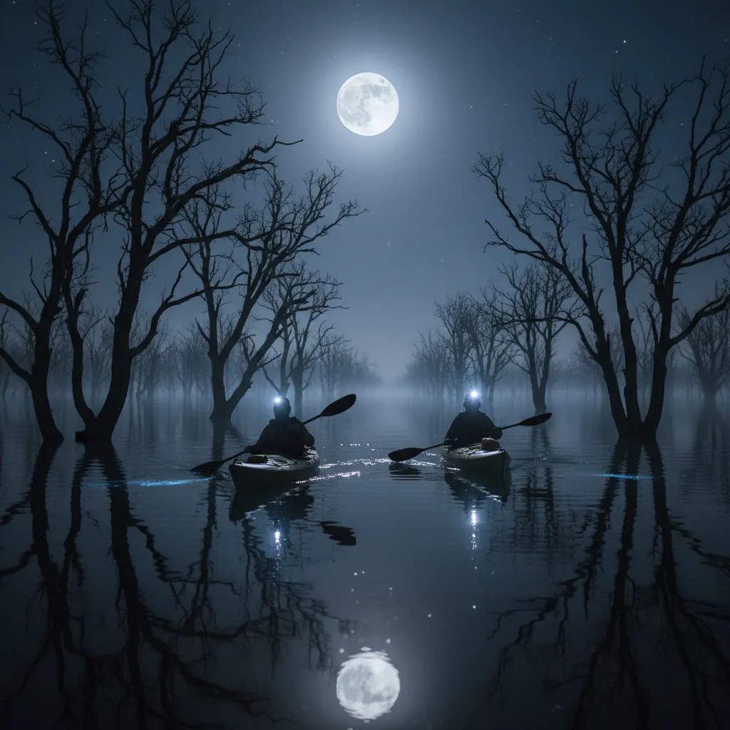 Full moon kayaking tour through the submerged paperbark trees of New Caledonia