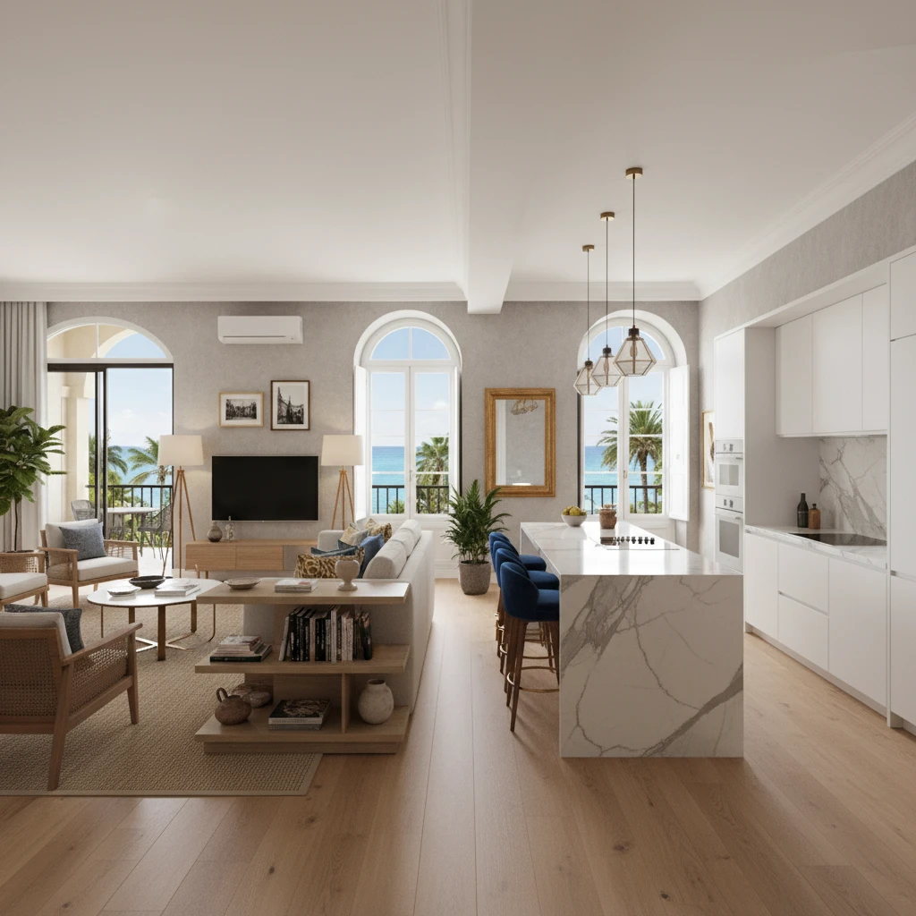 Interior of a luxury self-catering apartment at Hilton Noumea