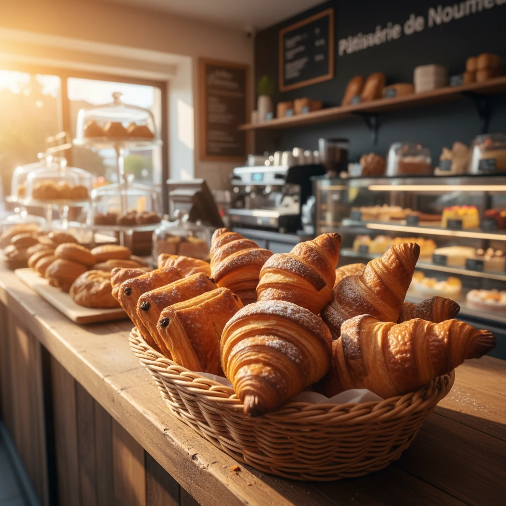 Freshly baked croissants and pastries in a Noumea boulangerie