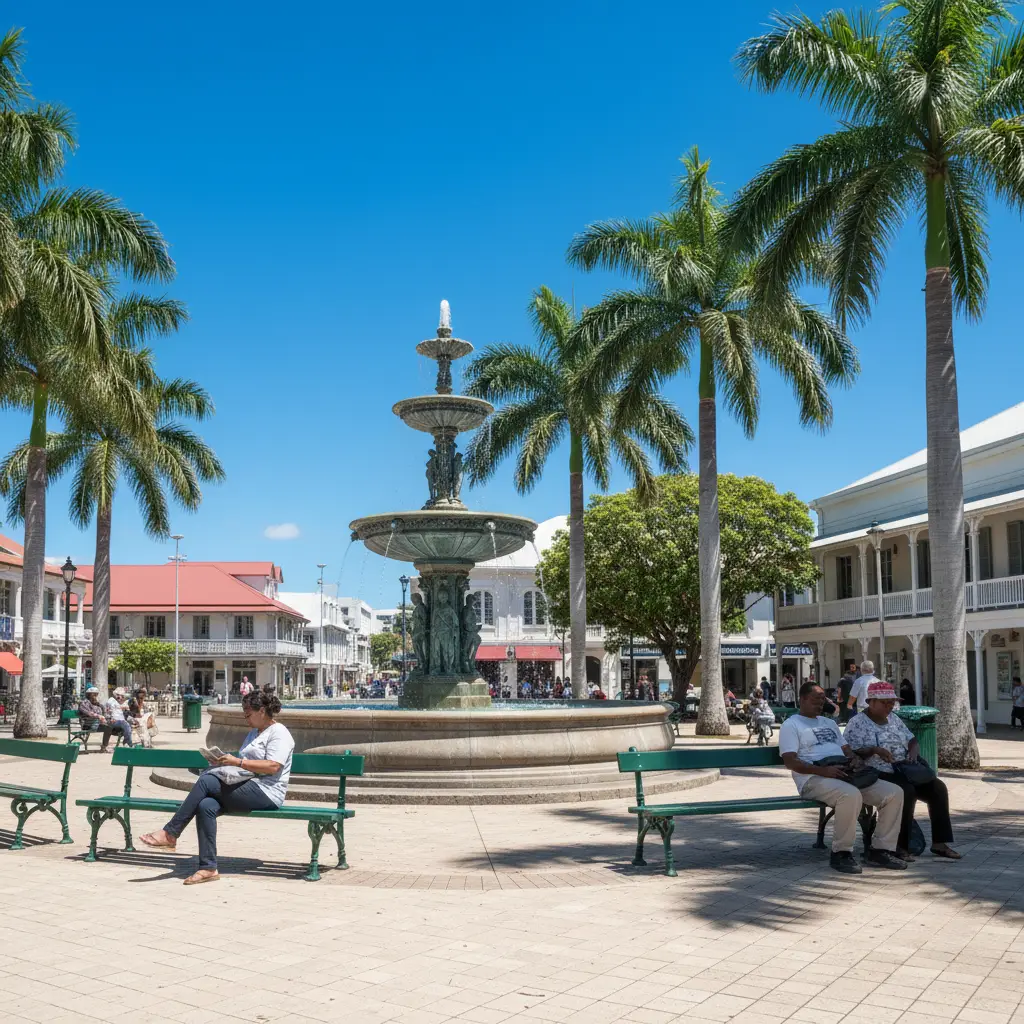 Place des Cocotiers in central Nouméa featuring the Fontaine Céleste