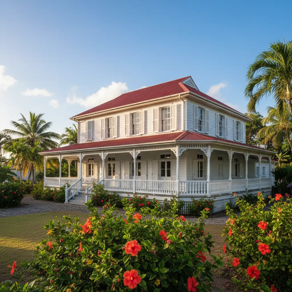 Colonial architecture in Nouméa featuring a traditional wooden house