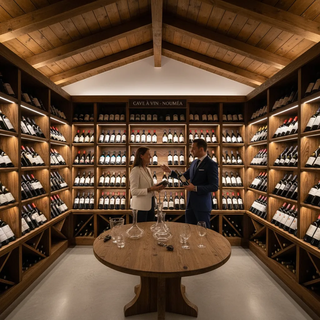 Expert selection at a specialist wine shop in Nouméa