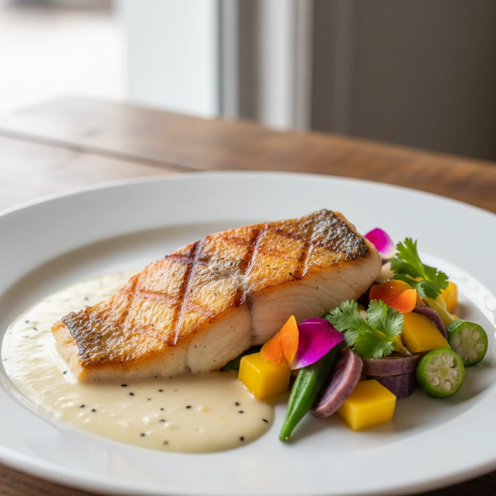 Pan-seared local fish with vanilla sauce