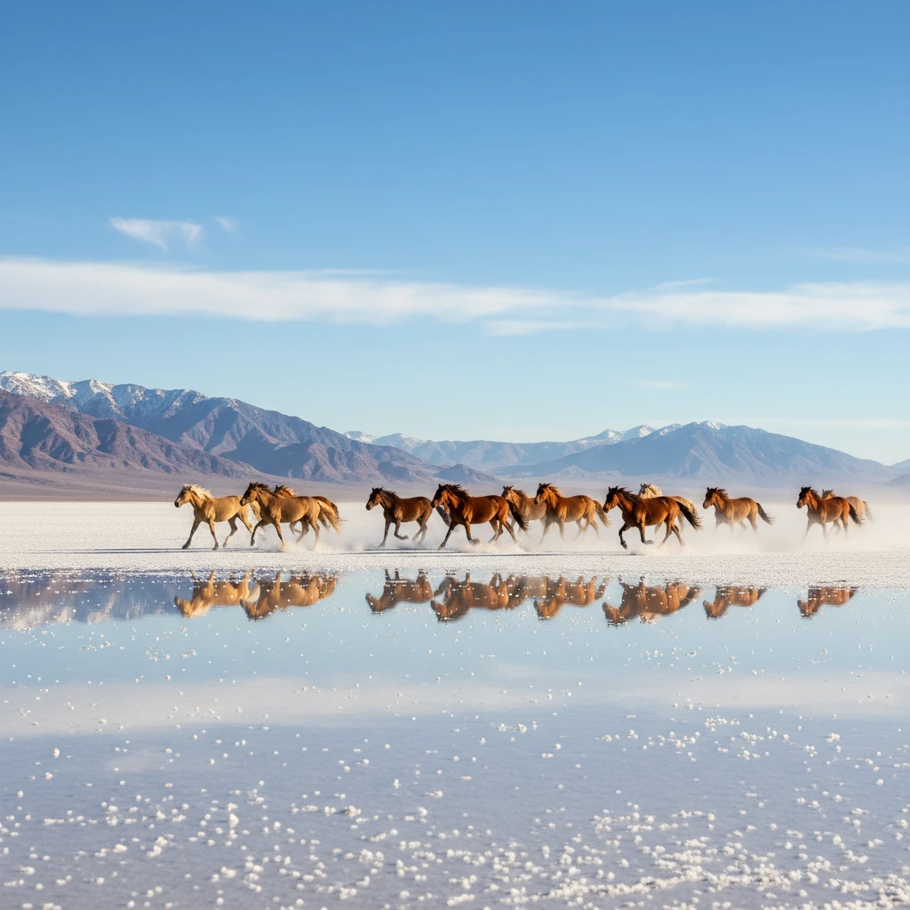 Wild horses on the salt flats of Poum New Caledonia