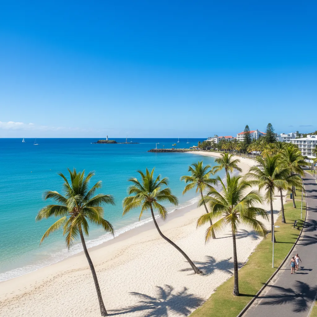 Sunny Anse Vata beach in Noumea during July