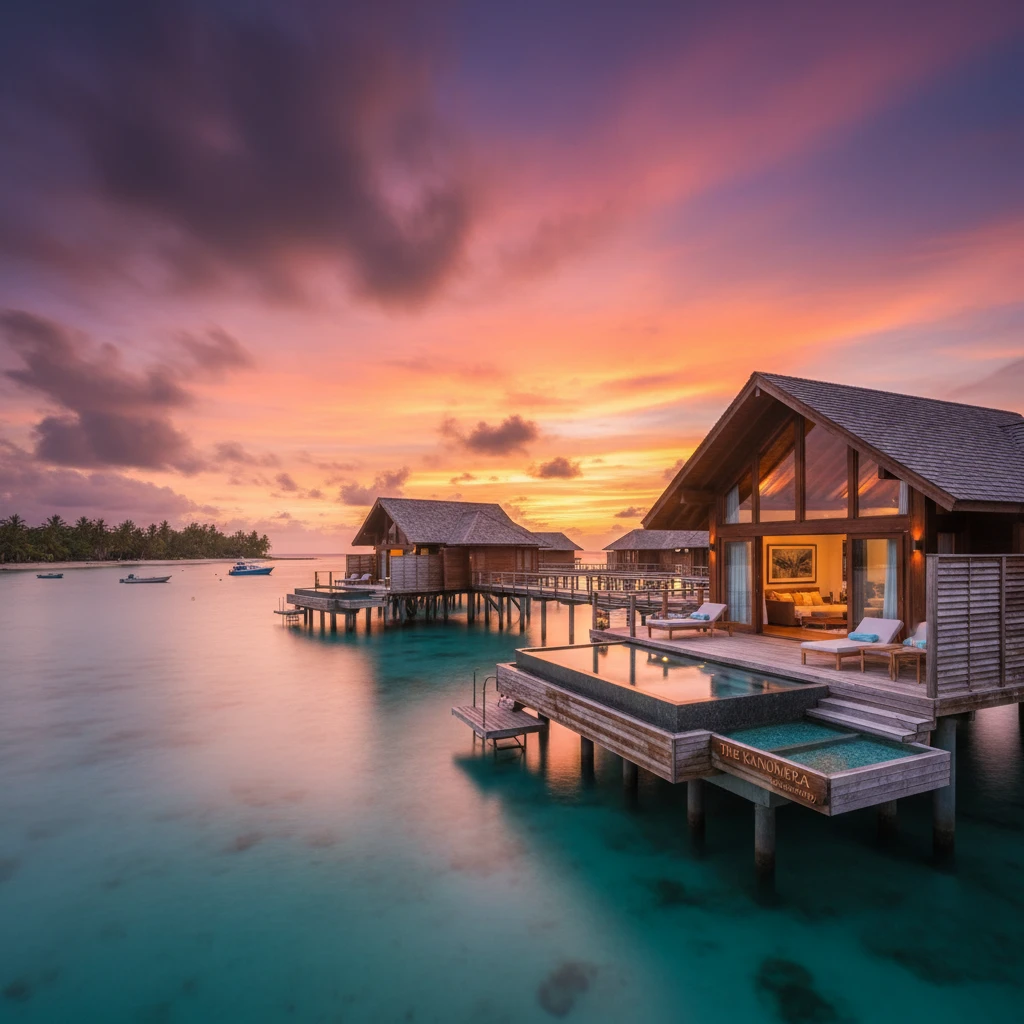 Luxury overwater bungalow in New Caledonia during the hot summer season