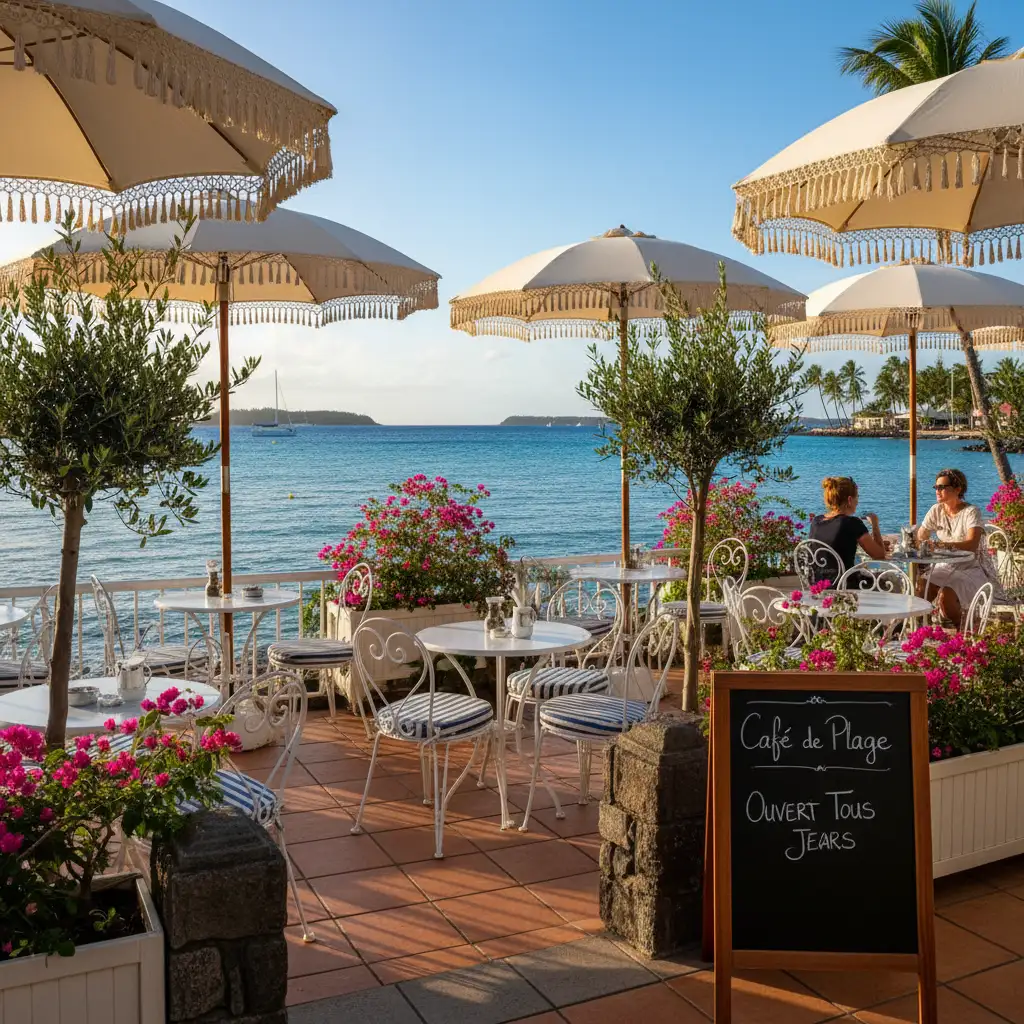 Charming French cafe terrace at Baie des Citrons Noumea