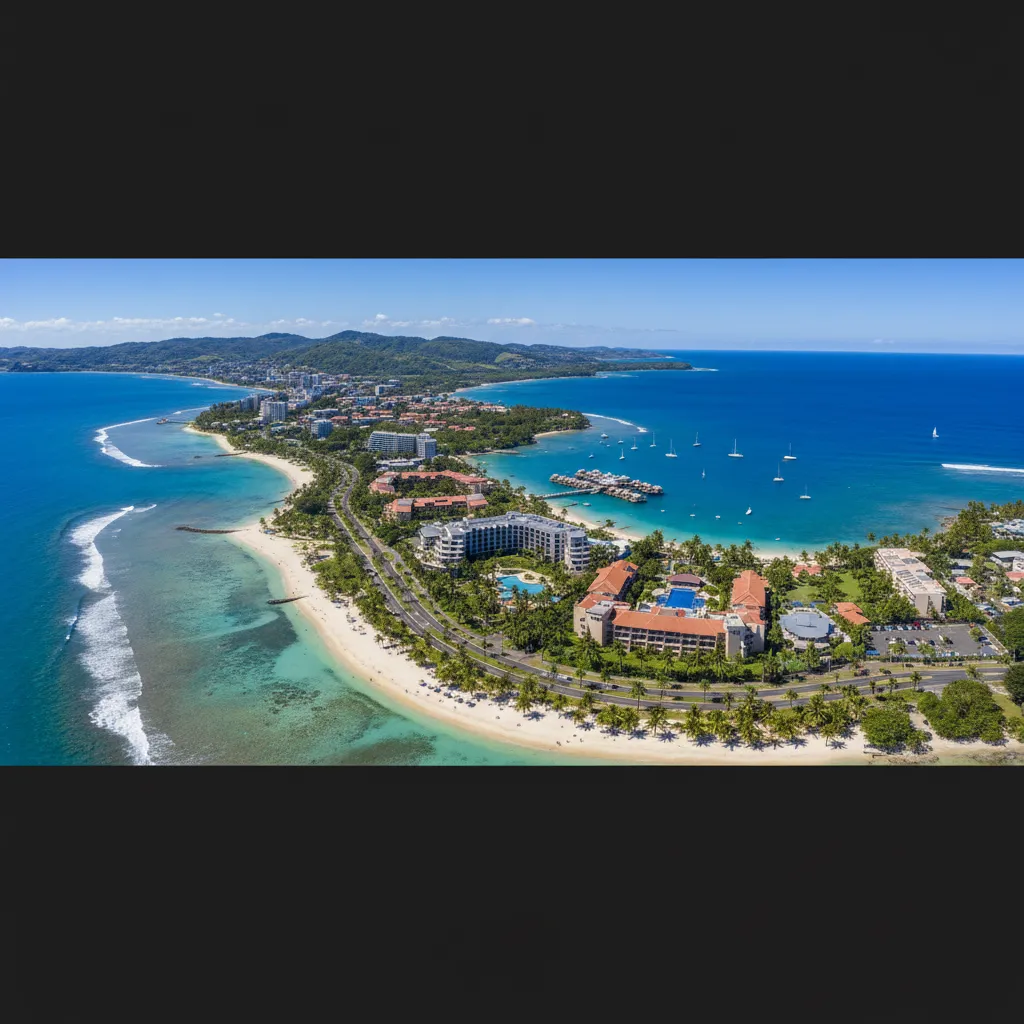 Aerial view of Anse Vata beach and resorts in Noumea