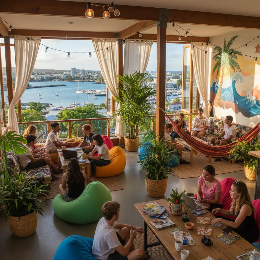 Auberge de Jeunesse Noumea common area with harbor view