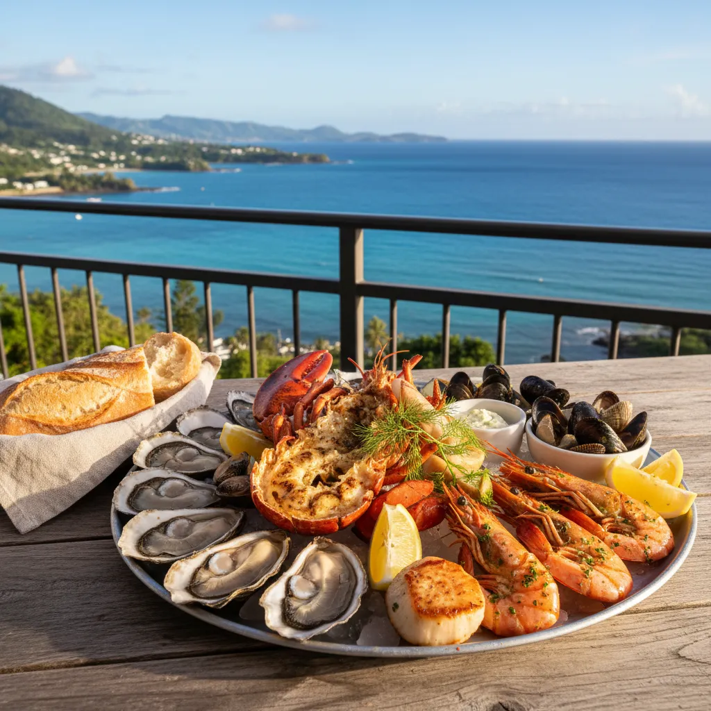 French seafood and baguette in Noumea