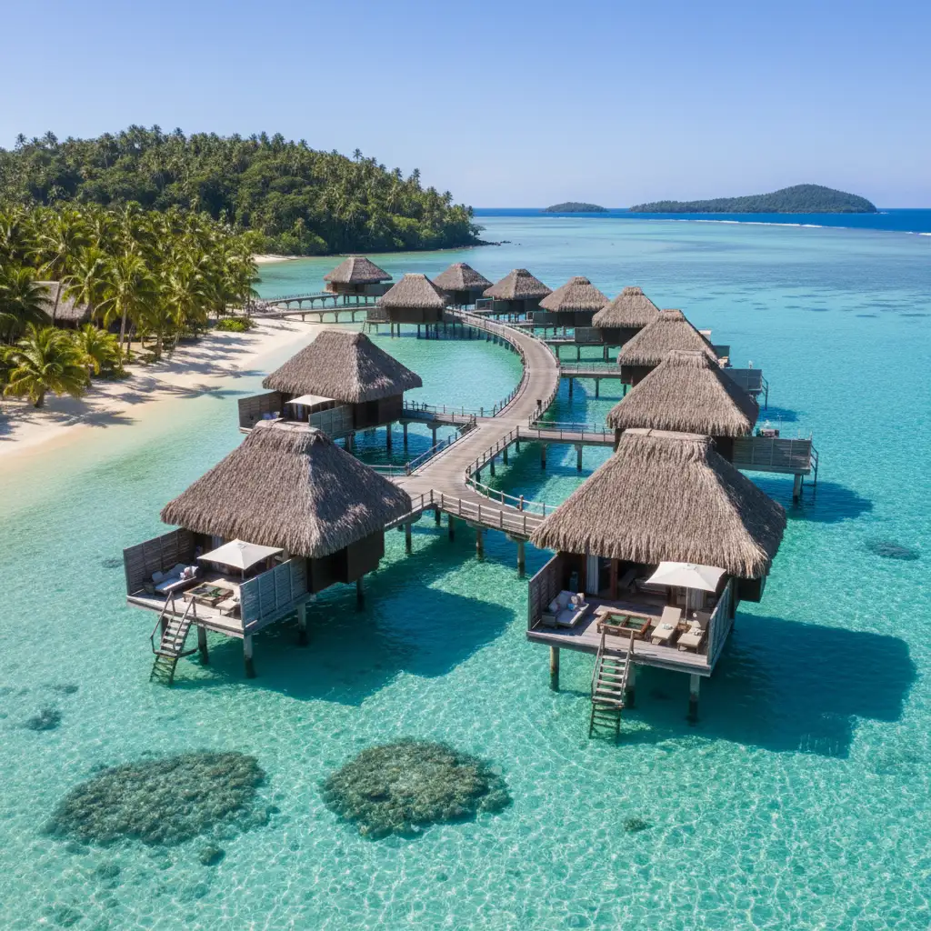 Luxury overwater bungalows at DoubleTree by Hilton Noumea Ilot Maitre Resort
